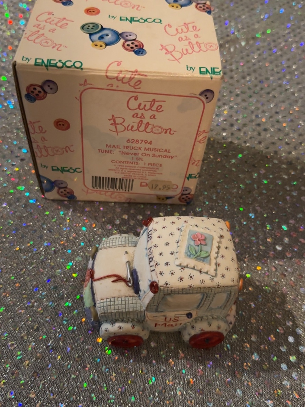 Cute as a Button Enesco Mail Truck Tune Never on Sunday NIB